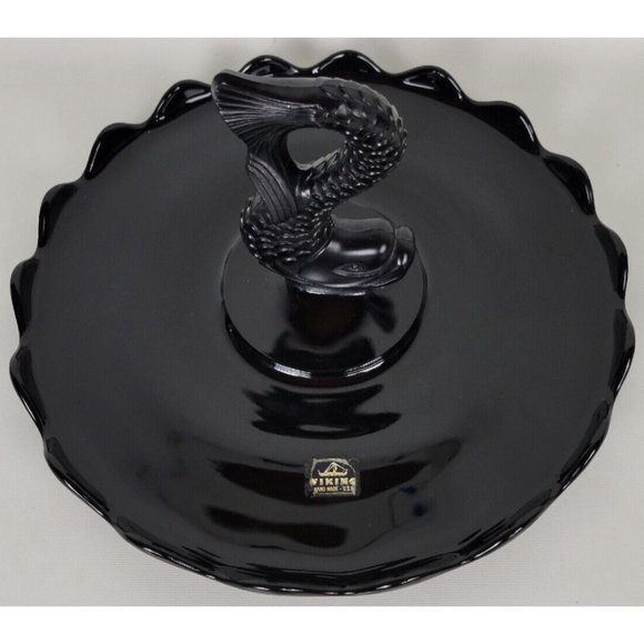 Vintage Viking Glass Black Amethyst Dolphin‎ Fish Serving Tray Platter 11" - Picture 2 of 11
